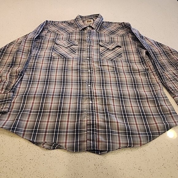 vintage ely cattleman pearl snap Shirt XL Gray Blue Plaid Cowboy Rodeo - Picture 1 of 5